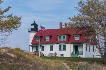 Betsie Point LIghthouse on coast of Lake Michigan, Empire, Michigan, USA.