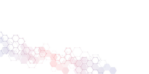 Geometric background texture with molecular structures and chemical engineering. Abstract background of hexagons pattern.