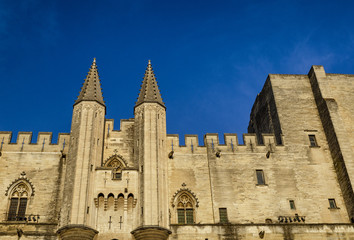Popes Palace in Avignon, France. Exterior view on a sunny day