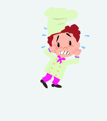 Chef very alarmed takes the hands to the head.