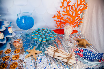Sea time theme on the party's candy bar