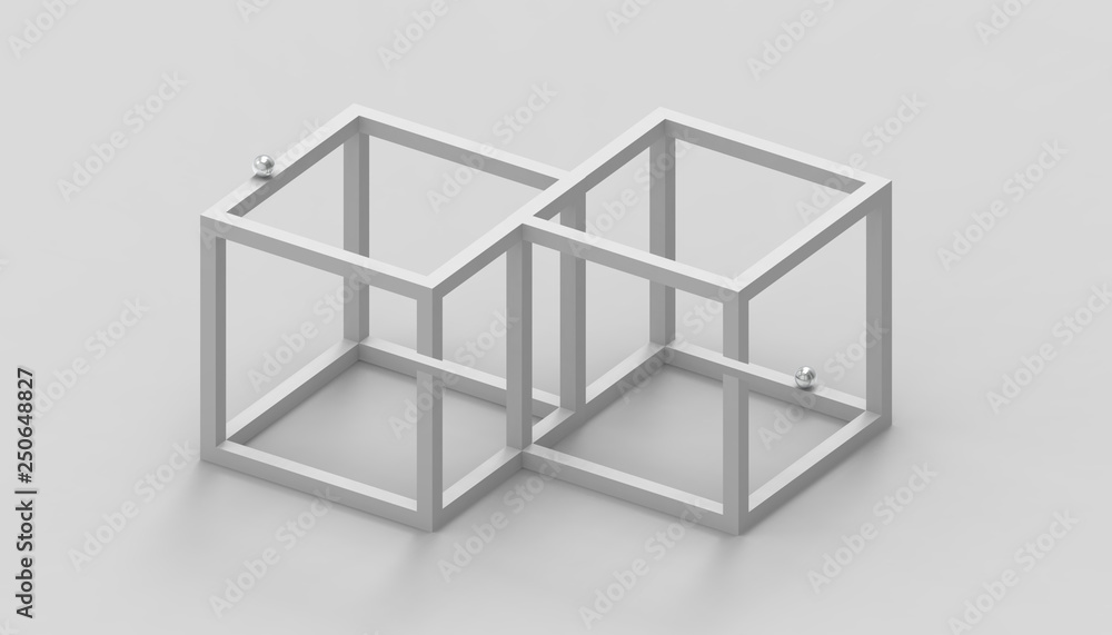 Poster illusion impossible shapes box on gray color background - 3d rendering