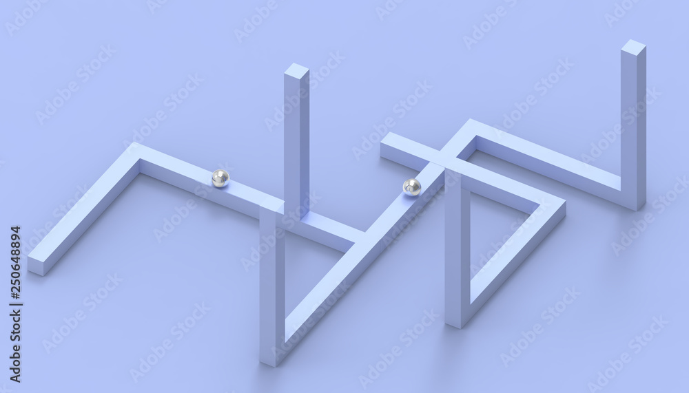 Poster illusion impossible shapes geometry creative line up design on pastel blue background - 3d rendering