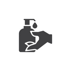 Hand sanitizer bottle vector icon. filled flat sign for mobile concept and web design. Disinfection hand glyph icon. Symbol, logo illustration. Pixel perfect vector graphics