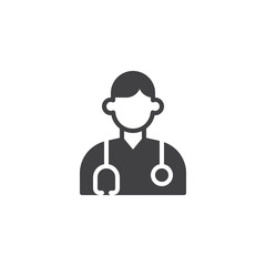Doctor with stethoscope vector icon. filled flat sign for mobile concept and web design. Male surgeon glyph icon. Symbol, logo illustration. Pixel perfect vector graphics