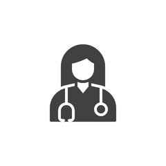 Nurse, doctor with stethoscope vector icon. filled flat sign for mobile concept and web design. Female surgeon glyph icon. Symbol, logo illustration. Pixel perfect vector graphics