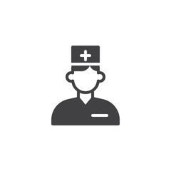 Doctor with medical hat vector icon. filled flat sign for mobile concept and web design. Male doctor glyph icon. Symbol, logo illustration. Pixel perfect vector graphics