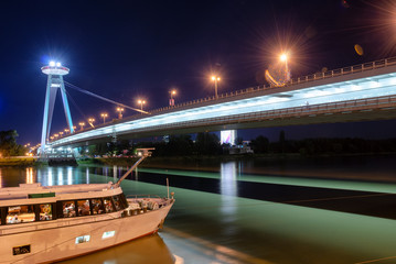 SNP New Bridge on Danube river at night