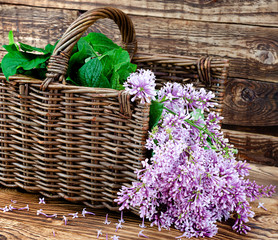 lilac fragment bouquet basket