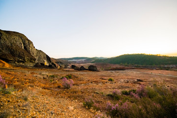 panorama of the rocks of the Rio Tinto in the early morning
