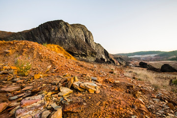 panorama of the rocks of the Rio Tinto in the early morning