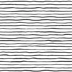 Behang Horizontale strepen Borstel hand getrokken inkt ongelijke strepen naadloze vector patroon. Doodle stijl ongelijke staven, strepen, golvende lijnen met ruwe randen textuur. Zwart-wit elegante achtergrond. Rand sjabloon.