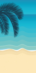 Fototapeta na wymiar palm tree leaf on the beach with turquoise water summer holiday background vector illustration EPS10