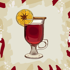 Hot Grog classic cocktail illustration. Alcoholic warm bar drink hand drawn vector. Pop art menu image item. - 250652042