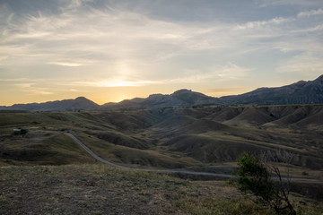 Rocks ghosts at sunset, Cape Megonom, Crimea.