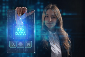 The concept of business, technology, the Internet and the network. A young entrepreneur working on a virtual screen of the future and sees the inscription: Big data