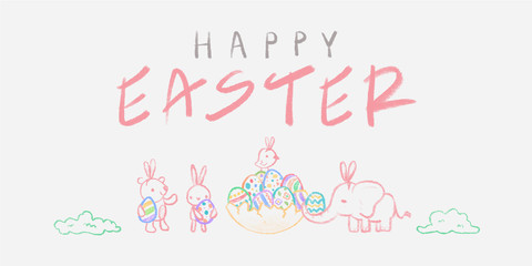 Fototapeta na wymiar Sweet Happy Easter Friend Party Crayon Color Style