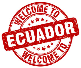 welcome to Ecuador red round vintage stamp