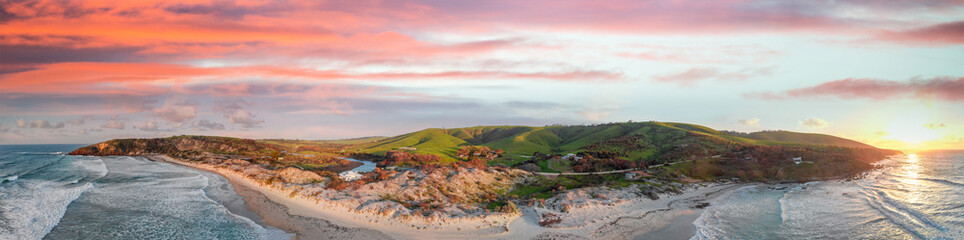 Snelling Beach in Kangaroo Island at sunset. Aerial view © jovannig