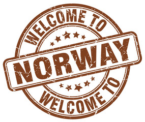 welcome to Norway brown round vintage stamp