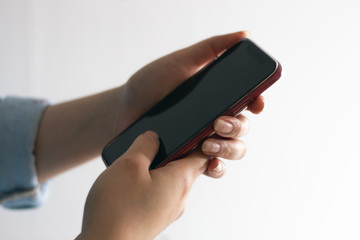 girl with smartphone for social network business technology