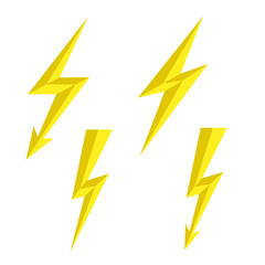 Lightning thunderbolt icon vector. Flash symbol illustration. Lighting Flash Icons Set. Flat Style on White Background. Silhouette and lightning bolt icon. Set of yellow icons storm