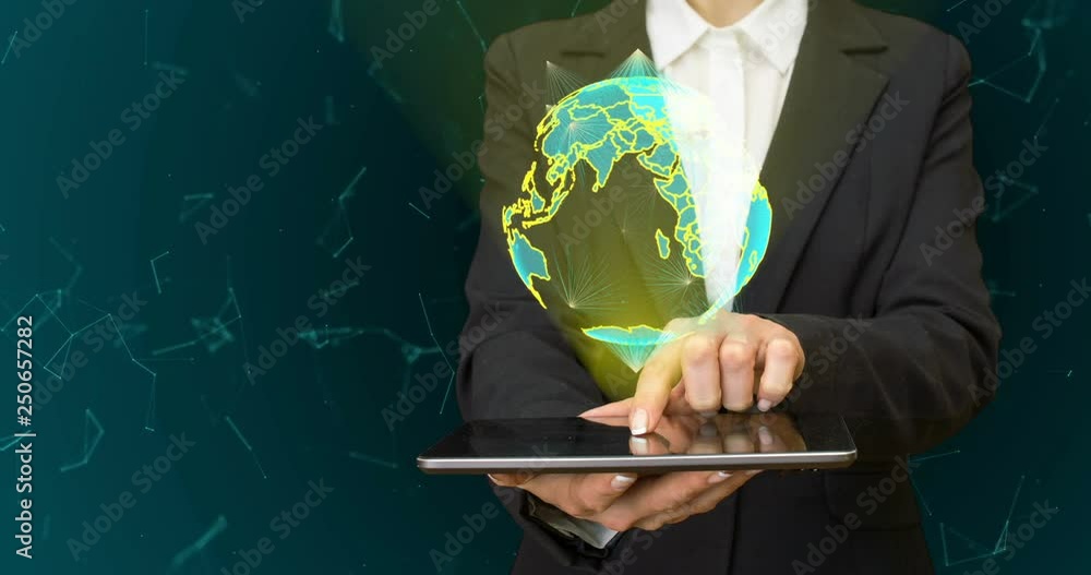Poster abstract globe with particles and plexus structure. digital technology planet with continent forming