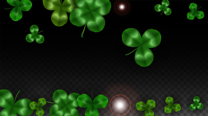 Vector Clover Leaf  Isolated on Transparent Background with Space for Text. St. Patrick's Day Illustration. Ireland's Lucky Shamrock Poster. Invintation for Concert in Pub. Top View. Success Symbols.