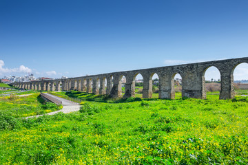 Fototapeta na wymiar Panoramic view of Kamares aqueduct in Larnaca. Cyprus.