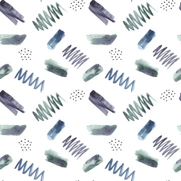 Watercolor hand drawn modern abstract ellement pattern in collage style on white background