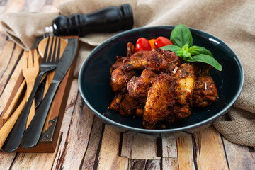 Roasted Chicken Legs BBQ With Spices, Tomato and pepper
