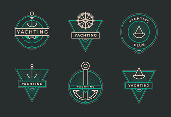 Yachting club logo set. Yachting, yahct club logo set with boad, sail and. Yacht sport. Vector illustration.