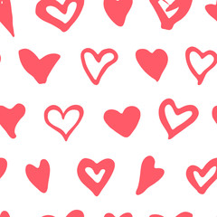 Doodle heart seamless pattern. Valentine Day, romantic, wedding symbols. Background with Heart silhouettes. Love stamps. Vintage design element. Vector illustration.