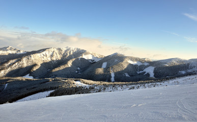 Fototapeta na wymiar High Tatras from peak Chopok (Low Tatras) in winter.