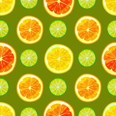 Fototapeta premium Dark Citrus Colorful Pattern in Cartoon Style