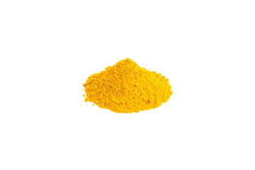 A pile of curcuma (Curcumaturmeric)  powder isolated on white background