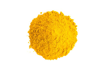 A pile of turmeric (Curcuma)  powder isolated on white.