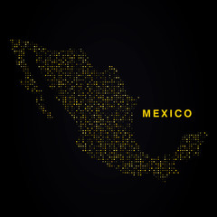Mexico map of golden glitters on black background. Modern element geography.