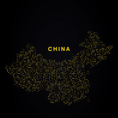 China map of golden glitters on black background. Modern element geography.