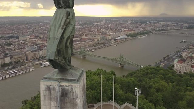 Sunrise at Budapest Citadell and Liberty statue on Gellert Hill  Hungarycamera moving up