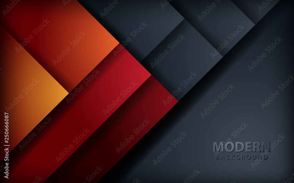 Poster red overlap layers background on dark gray design modern overlap dimension vector.