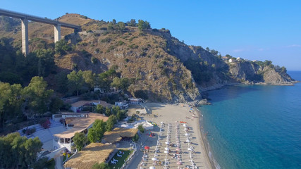 Caminia Lido, panoramic aerial view of Calabria coastline in summer season