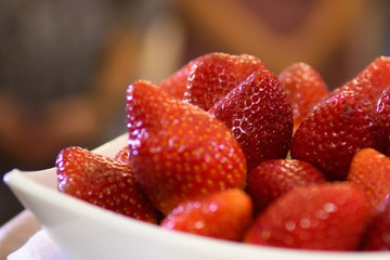 Strawberries on plate. Sweet berry for dessert.