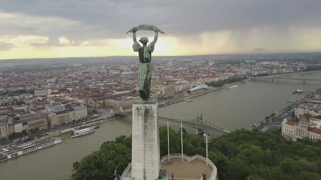 Sunrise at Budapest Citadell and Liberty statue on Gellert Hill  Hungarycamera moving up