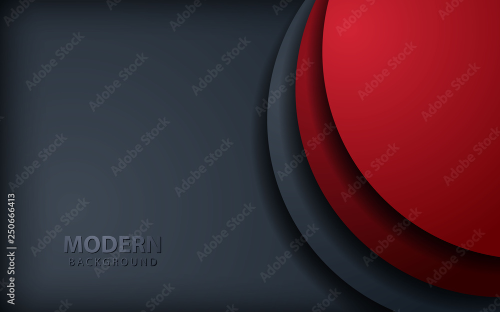 Poster red circle overlap layers background on dark gray design modern overlap dimension vector.