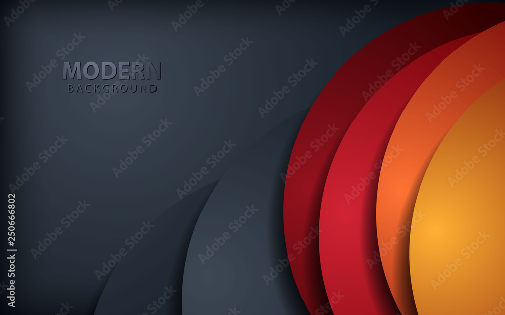 Poster red circle overlap layers background on dark gray design modern overlap dimension vector.