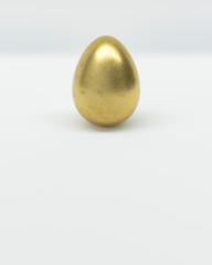 One golden Easter egg on white background