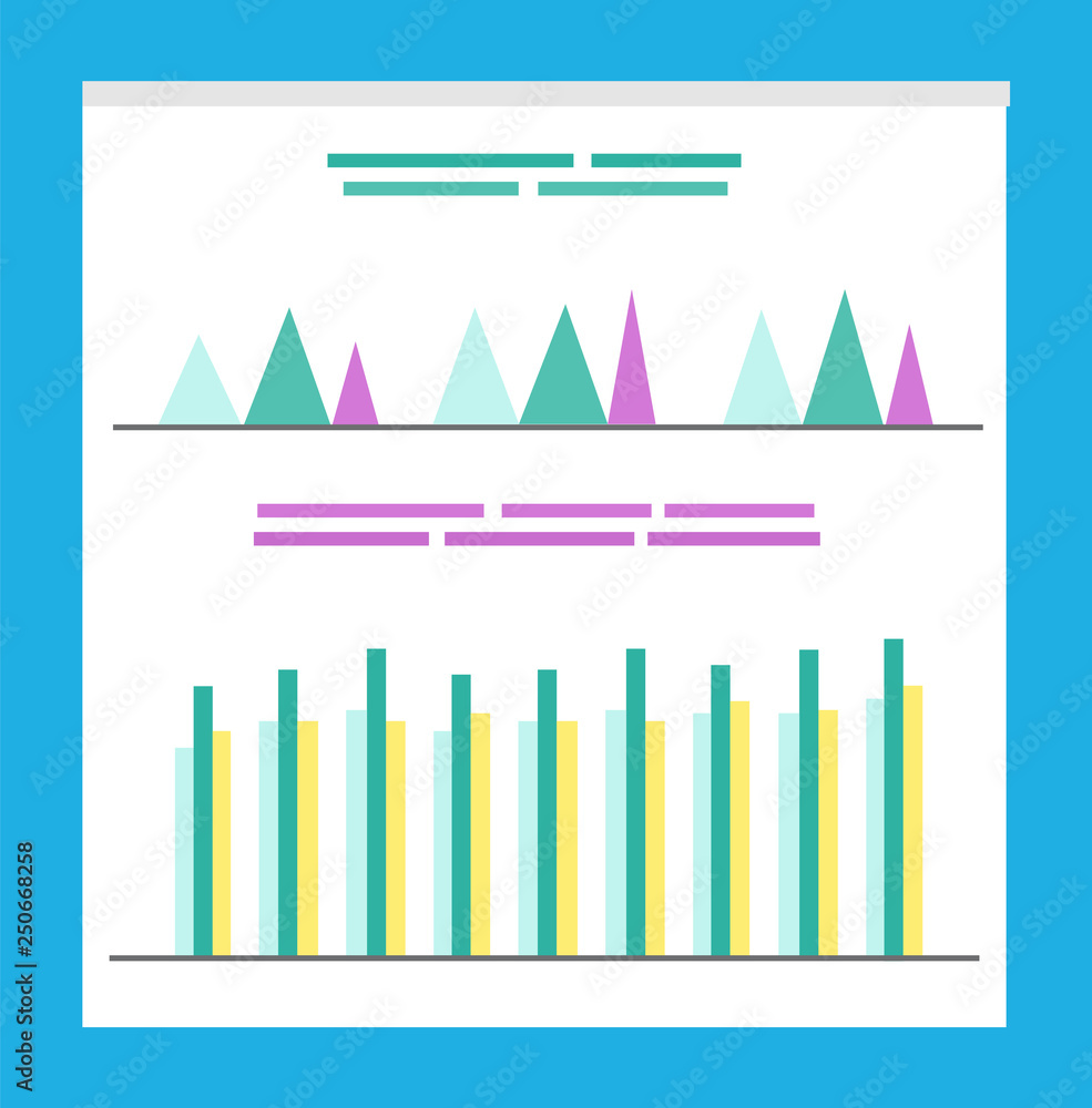 Poster information in visual form on documents vector. info about business project results, flat style info