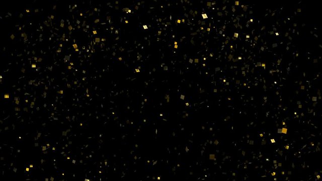 Golden Confetti Party Popper Explosions on Black Backgrounds. 3d animation, 4K.