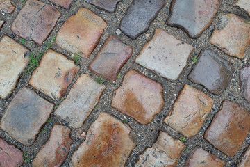 The texture of cobblestone pavement of the old city